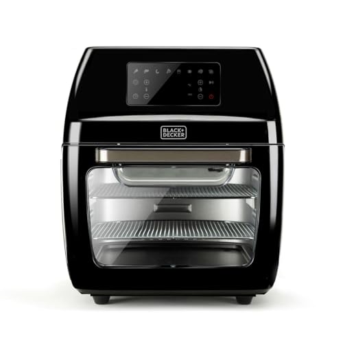 BLACK+DECKER BXAFO1200E - Friteuse sans huile combiné four 1700W, 12L, température régulable 40º-200ºC, 8 programmes prédéfinis, porte transparente, lavable au lave-vaisselle, accessoires multiples