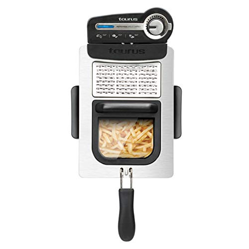 Taurus Professional 3 Plus Compact - Friteuse électrique 2100W, 3L, Position égouttage huile, pour 4 à 5 portions, Température réglable, Système de filtrage huile, Inox