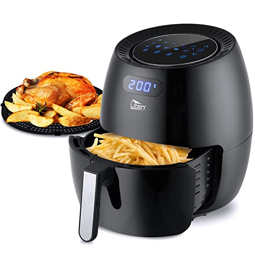 Friteuse Sans Huile, Uten Friteuse à Air 1800W, 6.5L Air Fryer -2 à 8 personnes, Panneau Tactile LED avec 8 Programmes, Paniers Antiadhésifs, Sans BPA/PFOA