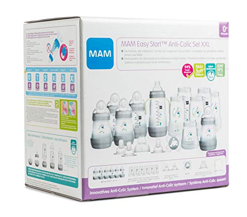 MAM Easy Start Ensemble de biberons anti-colique, premier équipement de croissance pour bébé, avec tétine, biberons, et bien d’autres, cadeau pour bébé, dès la naissance, motif dauphin