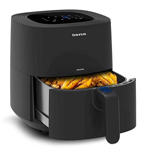 Taurus Amazing AF1701D - Friteuse à air, sans huile, 5.5L, 800g de pommes de terre, 8 programmes, écran tactile, minuterie, jusqu'à 200°C, composants avec revêtement anti-adhésif, sans PFOA ni BPA