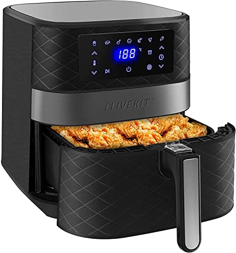 LLIVEKIT Friteuse sans Huile 5,5L XXL, 1700 W Air Fryer, Friteuse à Air Chaud avec Écran Tactile LED, 7 Réglages de Cuisson Préprogrammés, Thermostat Réglable et Contrôle du Temps, Noir