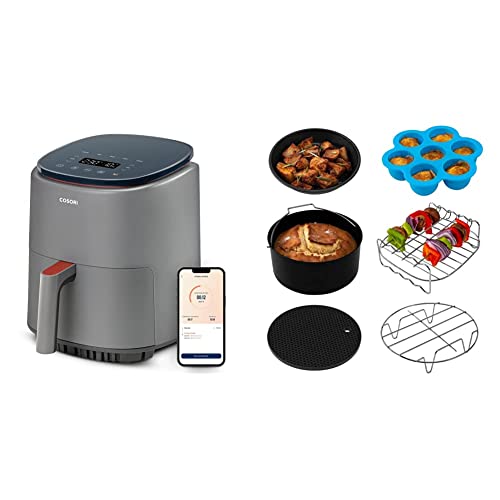 COSORI Lite Friteuse sans Huile intelligente Amazon Exclusivité 3,8L XL avec 140+ Recettes en Ligne, Air Fryer 1500W pour 2-3 Personnes, Gris & Accessoires de Friteuse sans Huile 3,5 Litre