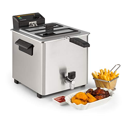 Klarstein Family Fry - Friteuse, 3000W, 8 Litres, Thermostat réglable en continu, Oil Drain Technologie, Zone de refroidissement, Boîtier Cool Touch, Inox, argent