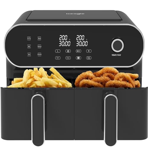 iceagle Friteuse Sans Huile Dual Zone 11L – XXL Friteuse à Air avec Double Tiroir | Paniers Doubles Airfryer, 6 en 1, écran Tactile, 1700W, Recettes, Repas Sains pour une Grande Famille