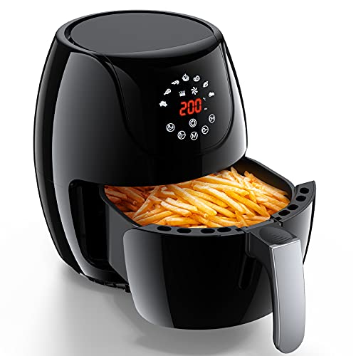 Friteuse sans Huile, 4,5L Améliorée Digital Friteuse Air Chaud 7 Menus Préréglés 1400W Multifonction Antiadhésif Contrôle Tactile LED Minuteur/Température Réglable Arrêt automatique Facile à nettoyer