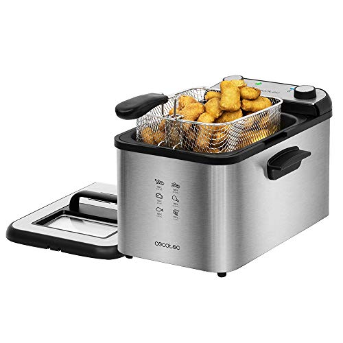Cecotec Friteuse Électrique CleanFry Infinity 4000. 4 L, Jusqu’à 190 ºC, Cuve Émaillée qui convient au Lave-vaisselle, Filtre OilCleaner pour maintenir l’Huile Propre, Full Inox, 3270 W.