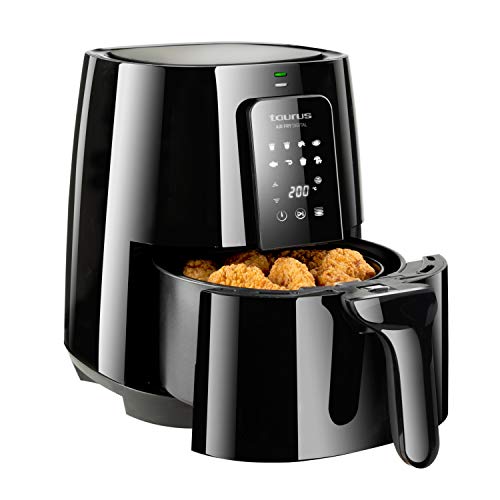 Taurus Air Fry Digital - Friteuse électrique sans huile 1300W, 4L friteuse à air chaud, 8 programmes, pour 5 à 6 portions, Température réglable, Écran tactile, Minuteur + Livre de recettes, Noir