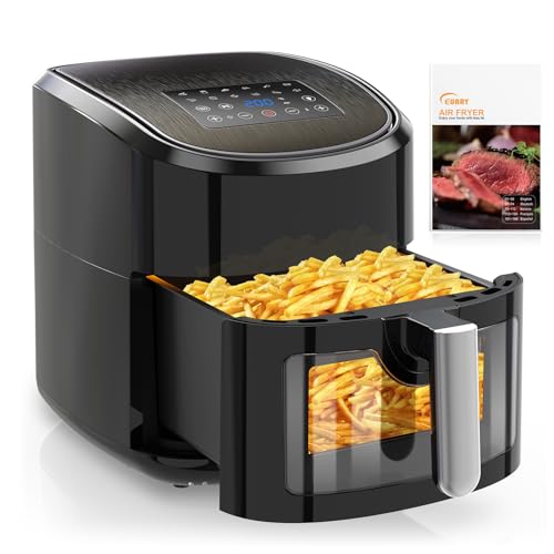 EUARY Friteuse sans Huile 7,5L Avec Fenêtre Visible,Air Fryer 1700W,Friteuse à Air Chaud avec 12 Programmes,Panneau tactile LED. Utilisation dans panier ou tiroir. Livre de recettes inclus.