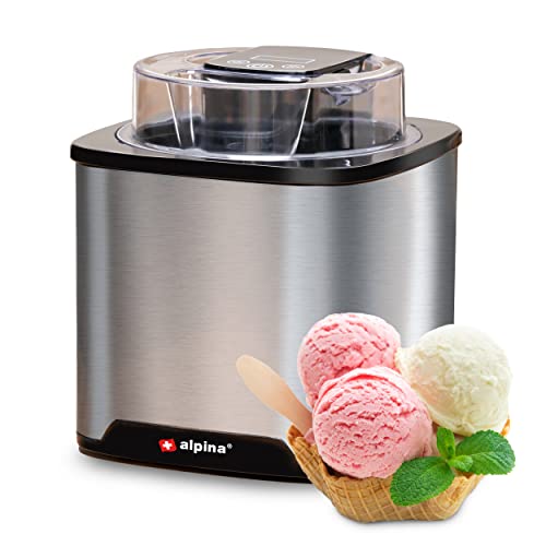 alpina Sorbetiere - Crème glacée, Yaourt Glacé, Sorbet, etc - 2L - Arrêt automatique - Acier Inoxydable - Argenté