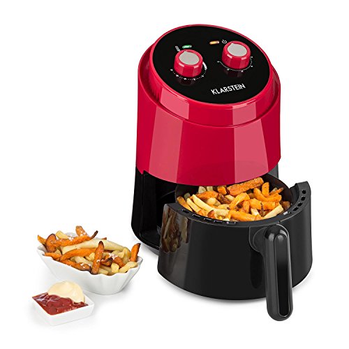 Klarstein Well Air Fry - friteuse à air chaud, friture sans gras, cuire, griller, 1230W, 1,5L capacité totale, protection antisurchauffe, écran analogique, voyants lumineux, rouge