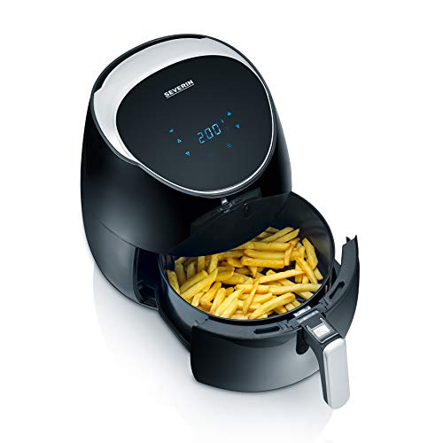 SEVERIN Friteuse à air chaud XXL 2 000 W, Friteuse sans huile avec technologie à air chaud et 8 programmes automatiques, Friteuse électrique sans odeur pour légume ou viande, noir, FR 2445