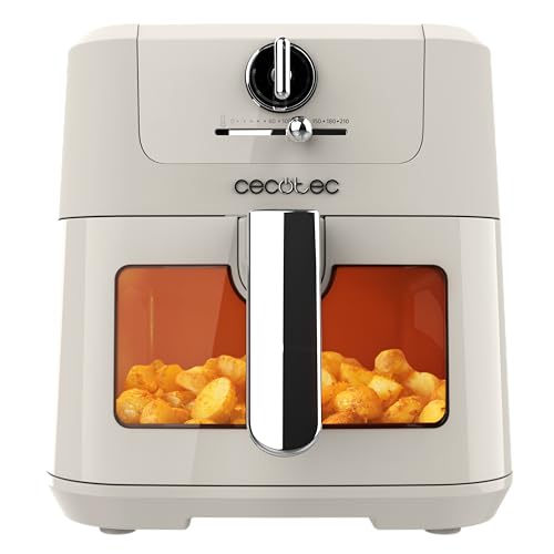 Cecotec Friteuse à air sans huile de 5 L avec fenêtre Air Fryer Cecofry Antique 5000 Window. 1500 W, Numérique, Zone de Cuisson de 5 L et Technologie PerfectCook, Design Rétro en Blanc