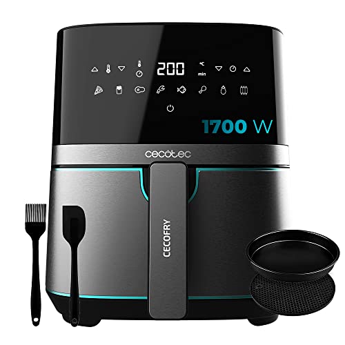 Cecotec Friteuse à Air sans Huile de 5,5 L Air Fryer Cecofry Full InoxBlack 5500 Pro avec Accessoires, 1700 W, Diététique et Digitale, Tactile, Finitions en Acier Inox, 8 Modes, Pack d'Accessoires