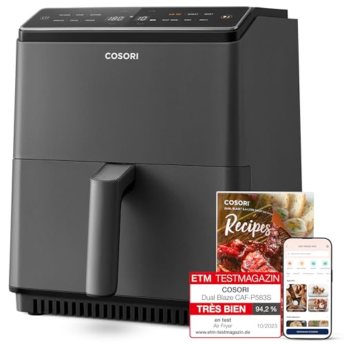 COSORI Air Fryer Dual Blaze 6,4L 1700W, Friteuse sans Huile Intelligente avec 30+ Recettes Papier et 100+ en ligne, Friteuse à Air Chaud avec 12 Programmes y compris AIRFRYER/GARDER CHAUD/RÉCHAUFFER