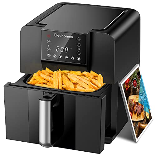 Elechomes Friteuse à Air sans Huile, XXL 6L 1700W avec Ecran Tactile LED, Double Ventilateur, Préchauffage et Rappel Secouage, Minuterie et Contrôle Température, Panier Antiadhésif sans BPA