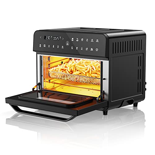 Friteuse sans Huile 25L, 12 en 1 Friteuse Air Chaud, 1800W Mini Four Electrique en Acier Inoxydable avec Écran LED Tactile, 5 Accessoires et 20 Recettes en Papier [Version Améliorée]