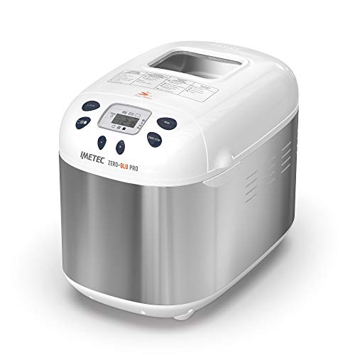 Imetec Zero-Glu Pro - Machine à Pain 1kg, Ciabatta, Petits Pains Sans Gluten, Pâte à Pizza, Gâteaux, Confitures - 20 Programmes, Température de Levage Contrôlée, Sans BPA + Livre de Recettes