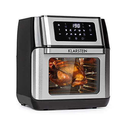 Klarstein AeroVital Fry, friteuse à air chaud, format mini four, 1500 W, capacité de 10 L, 9 programmes préréglés, thermostat réglable de 80 à 220 ° C, minuterie, 6 accessoires, noir