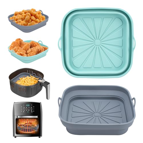 Alyvisun Moule Silicone Air Fryer Accessoire, 2 Pièces Panier Moule pour Friteuse à Air Chaud Réutilisable Airfryer Pot Plat Carré Pliable Doublure Liner pour Friteuse Air, Micro-ondes, Four