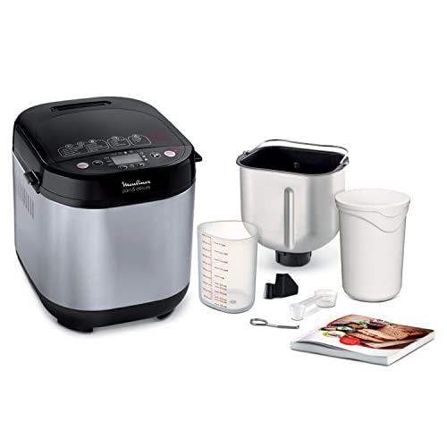 Moulinex Pain et Delices Machine à pain 1Kg 720W  20 programmes automatiques Programme sans gluten Programme yaourt Pain maison Pizza Pâte Confiture Porridge Yaourt Fromage frais Noir Inox OW240E30