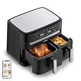 DES REPAS COMPLETS EN QUELQUES MINUTES : friteuse à air avec tiroir XXL et tiroir standard pour cuire deux plats différents en même temps, pour un repas complet préparé dans un seul et même appareil CAPACITÉ GÉNÉREUSE : utilisez le tiroir XXL de 5.2 ...