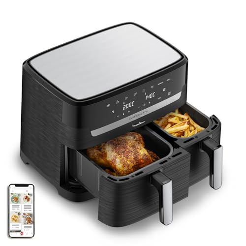 Moulinex Friteuse sans huile, Capacité 8,3 L, Jusqu'à 8 personnes, 7 programmes automatiques, Ecran tactile digital, Économie d'énergie, Air Fryer, Application dédiée, Easy Fry Dual EZ901820