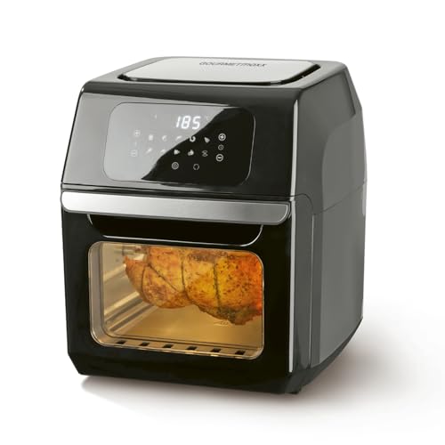 GOURMETmaxx Digital XXL Friteuse à air chaud 12 litres | 10 programmes, accessoires lavables au lave-vaisselle, grande fenêtre de visualisation | Accents en acier inoxydable [1 800 watts/noir]