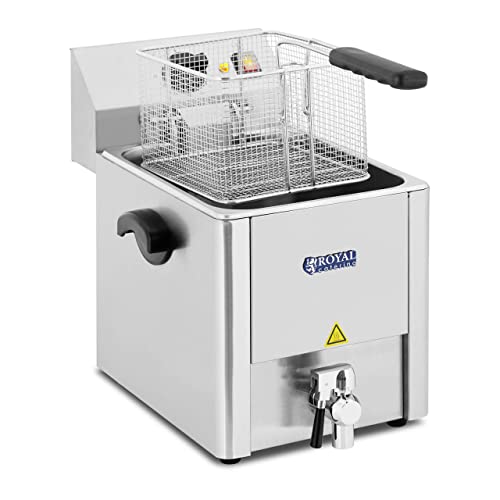 Royal Catering Friteuse Électrique Professionnelle Restaurant Simple Économique RCEF 13E-Ego (3 250 W, 13 l Au Total / 8 l D’Huile, Thermostat Ego, 50-190 °C, Robinet De Vidange, Zone Froide, INOX)