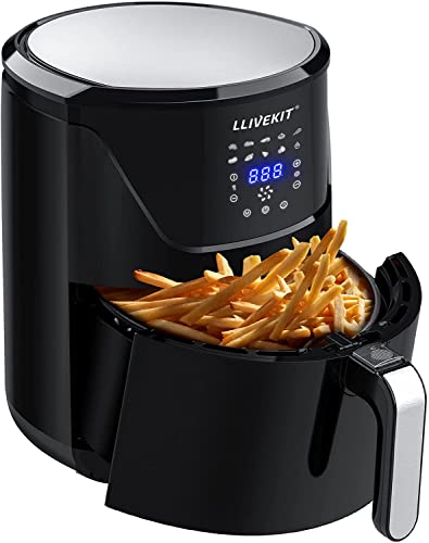 LLIVEKIT Airfryer WAF0021DE 7L Friteuse à air chaud Friteuse à air chaud avec grand écran LED et panier 10 programmes sans huile 1800 W 80-200 ℃ Noir