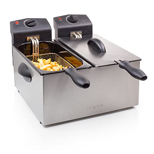 Tristar friteuse à double cuve FR-6937 - 2 x 3 L - 1,2 kg de frites - Thermostats réglables et indépendants - Zone froide, Acier inoxydable