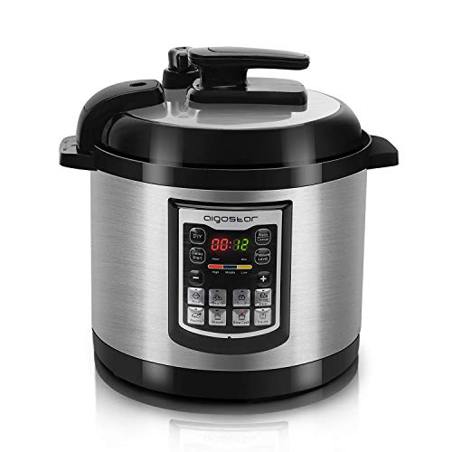 Aigostar Mila - Multicuiseur electrique, autocuiseur riz, cocotte minute, 6l, 1000W, grand écran LED. 8 fonctions programmables, 3 pressions réglables. Acier inoxydable antiadhérant.