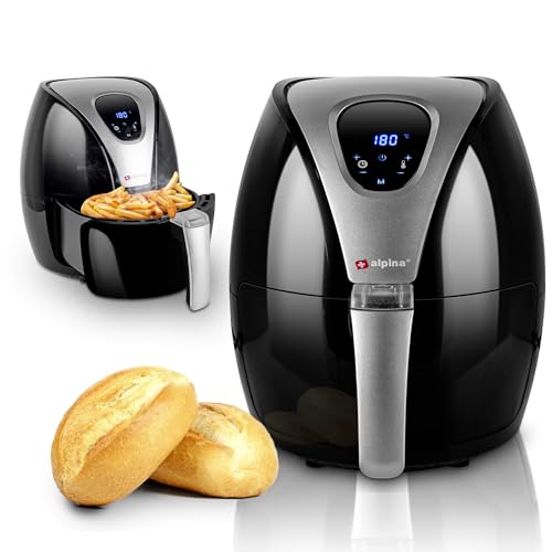 alpina Friteuse sans Huile - Air Fryer - XL 3,2 Litres - 80-200 Degrés - 1500 Watt - Noir (2,4 L)
