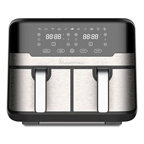 MasterPRO Rocket Duo 900 | Friteuse sans Huile | Noir | Contenance 9 L et 2100 W | Avec Écran LED Tactile et Panier Antiadhésif | Friteuse à air | 11 Fonctions en 1
