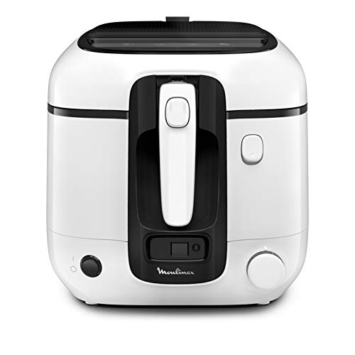 Moulinex AM3140 Super Uno Friteuse électrique, capacité de cuisson pour 6 personnes jusqu'à 1,5 kg, filtre anti-odeur, réglage de la température jusqu'à 190°, pièces lavables au lave-vaisselle, Blanc