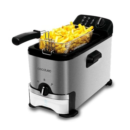 Cecotec Friteuse électrique CleanFry 3000. 2180 W, 3 L en Acier inoxydable avec filtre OilCleaner, Couvercle avec fenêtre pour contrôler la friture et filtre antiodeurs (3000 Pro Filter)
