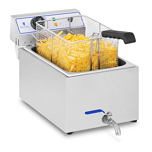 Royal Catering Friteuse Électrique Friteuse Professionnelle RCEF 15E (Volume De 17 l Au Total, Dont 11 l D’Huile, 3 000 W, Robinet De Vidange, 60-200 °C, Inox)