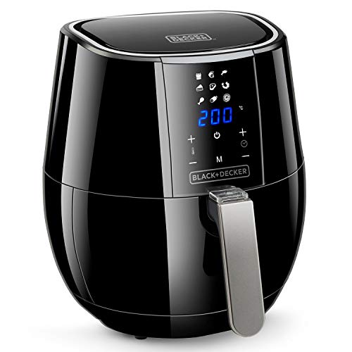 BLACK+DECKER BXAF3500E - Friteuse électrique sans huile 1500W, 3,5L friteuse à air chaud, 9 programmes, pour 4 à 6 portions, Température réglable, Écran tactile, Minuteur, Noir