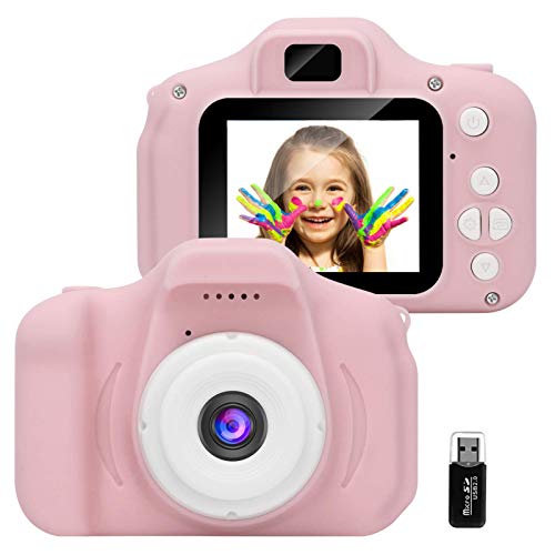 GlobalCrown Appareil Photo pour Enfants,Mini Caméra Numérique Rechargeable Caméscope Antichoc Photo vidéo pour Filles Garçons de 3 à 10 Ans, Vidéo HD 1080p pour Jeu en Plein air (32G Carte Incluse)
