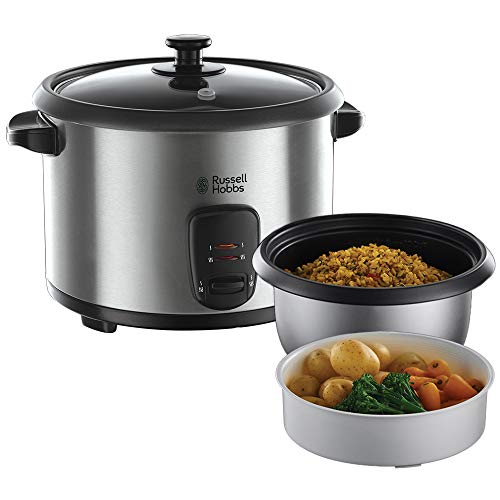 Russell Hobbs Cuiseur de Riz [Grande Capacité] Inox (1,8L, 10 portions, cuillère & Dosette incl., Arrêt & Maintien au Chaud Auto,Idéal aussi pour légumes/ poisson etc.,Bol antiadhésif) 19750-56