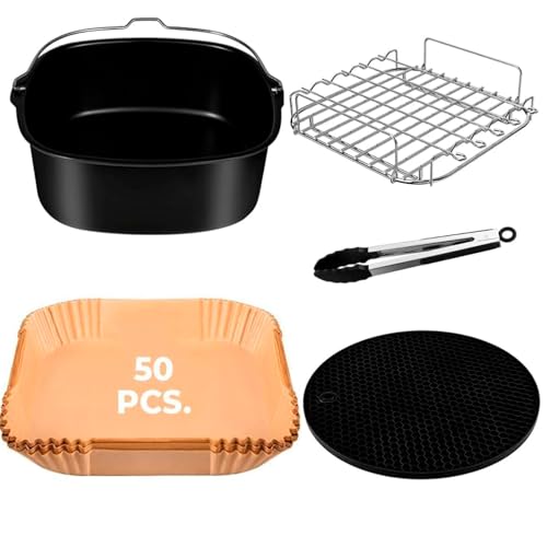 Kit de 5 accessoires pour friteuse sans huile COSORI 5,5 L - 50 pièces de papier pour Airfryer - Comprend tous les ustensiles nécessaires tels que des pinces, un moule en silicone pour friteuse et un