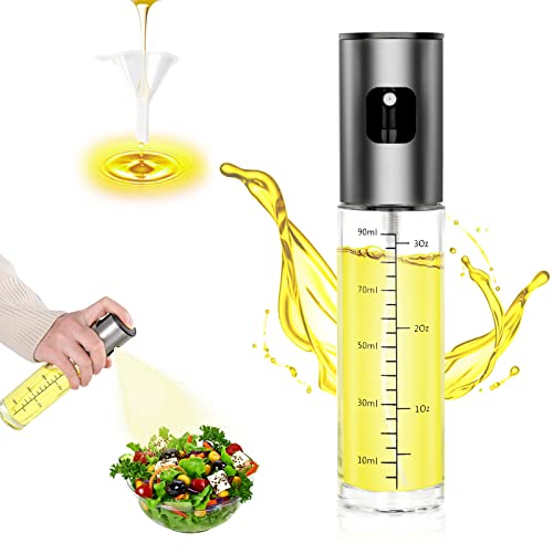 Bouteille Huile Cuisine, 100ml Vaporisateur Huile Cuisson avec Balance, en Verre et en Acier Inoxydable, Pulverisateur Distributeur pour Friteuse, Grill