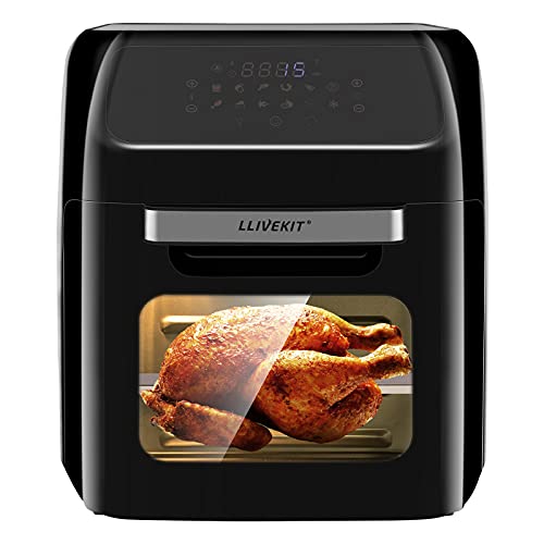 LLIVEKIT Friteuse à air chaud, four à air chaud 12 l, mini four, 1800 W, four à air chaud avec écran LED numérique, déshydratateur de fruits, barbecue