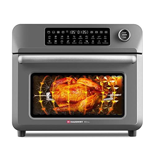 HAUSWIRT Friteuse à Air four 1600W 25L Capacité - Four à convection de comptoir avec rôtissoire/déshydrateur/friture, 20 menus prédéfinis, 96 recettes et 7 accessoires, K5pro