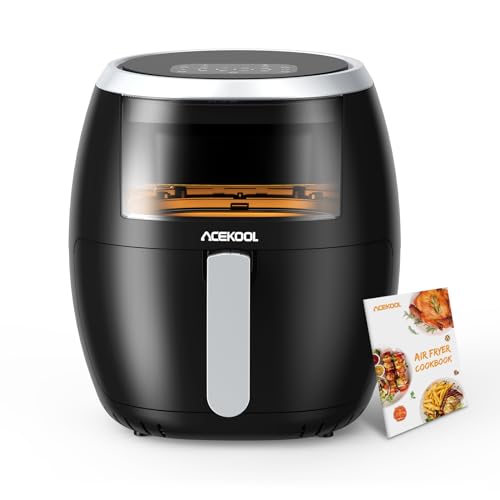 Friteuse sans Huile Air Fryer Électrique à Air Chuad avec Livre de Recette 8L 1800W 8 Programmes XXL en Acier Inox Écran Tactile LED Fenêtre Visible sans BPA Chaleur à 360° Noir Acekool