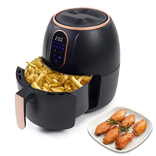 Friteuse Sans Huile Air Fryer Friteuse Electrique Sans Huile 4L, avec 8 Programmes de Cuisson Différents, Friteuse Air le Noir, Touche Écran Tactile LED, Minuterie Température Réglable, 1600W