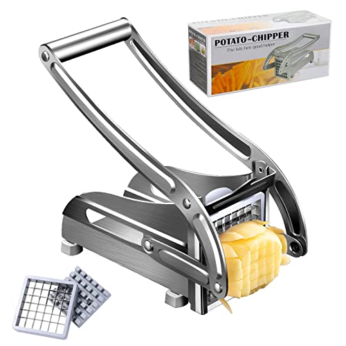 QUTHZZHY Coupe-Frites en Acier Inoxydable, trancheuse de Pommes de Terre, avec 2 Inserts de Coupe, Coupe-Frites en Acier Inoxydable, antidérapant, pour Oignon, Pomme de Terre, Carotte