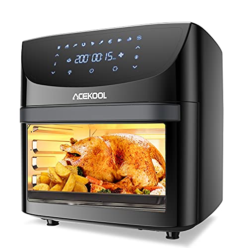 Friteuse sans Huile Électrique 18L Air Fryer Four à Air Chuad Avec Écran Tactile LED 1800W 10 Accessoires en Acier Inox avec Minuteur et Réglateur de Température Acekool