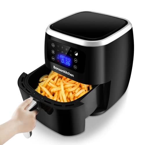 Bonsenkitchen 6L XXL Friteuse sans Huile, Four à air Chaud, Une Touche Écran Tactile LED, 9 programmes, Minuteur et Température Réglable, Panier Amovible Facile à Nettoyer