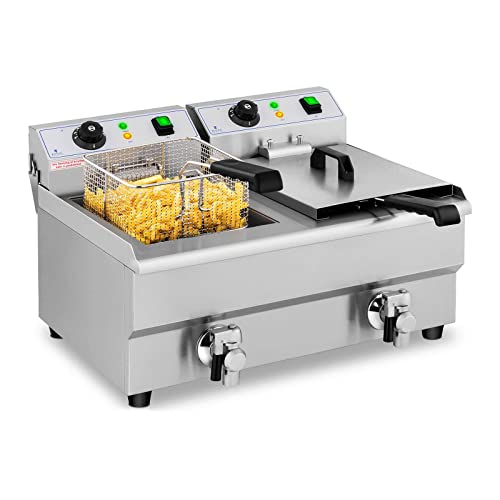 Royal Catering Friteuse Électrique De Restaurant Double Avec Robinet Professionnelle RCEF 10DB (2 Cuves De 10 L, Zone Froide, Thermostat)